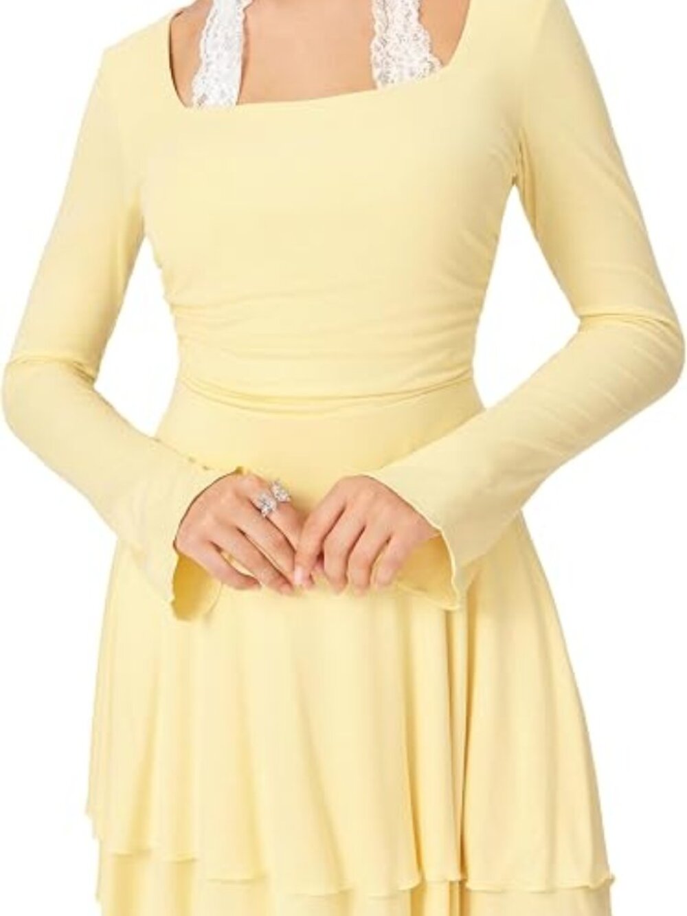 Cider Pale Yellow Long-Sleeve Mini Dress